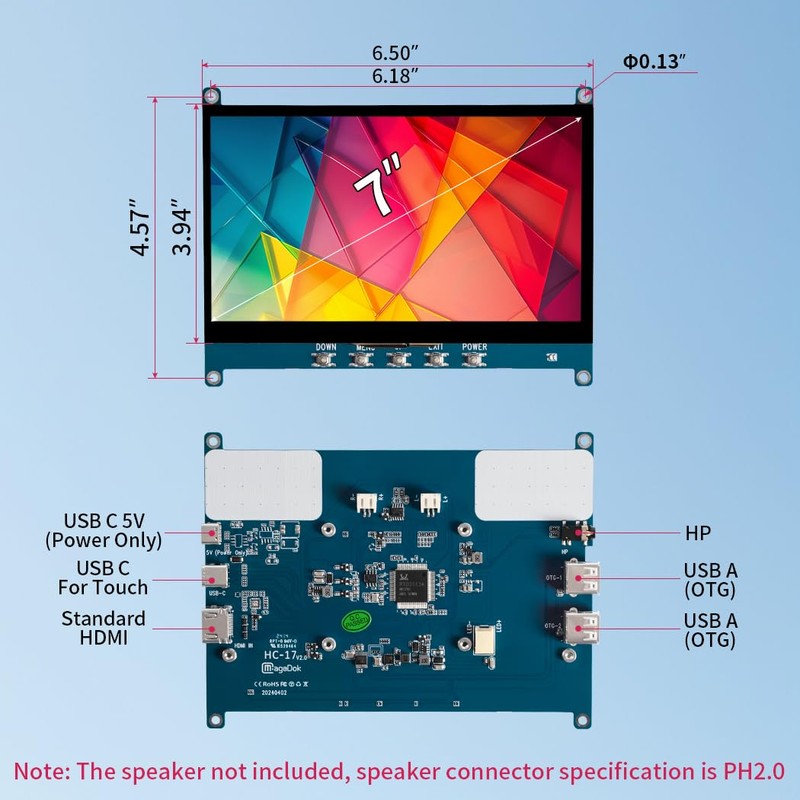 Magedok Touchscreen Display for Raspberry Pi, 7 Inch Mini Screen