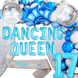 JeVenis Blue Dancing Queen 17 Birthday Decoration Dancing Queen 17 Party Decorations Mamma Mia Disco Birthday Party Decors 70s Disco Decoration