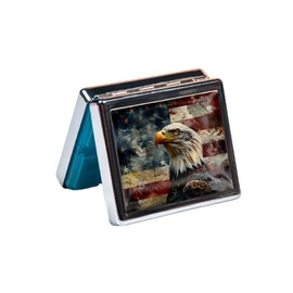 7 Days Chromed Shiny Silver Pill Organizer with Mirror Inside Has 8 Separate Compartments Rectangle 7 Days Pill Box Pill Case (Flag and Eagle)