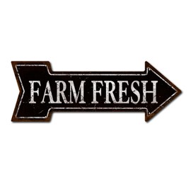 Farm Fresh' Retro Vintage Arrow Metal Tin Sign, Decorative Wall Art Signage, Farmhouse Country Kitchen Home Décor, 6 x 18 Inches