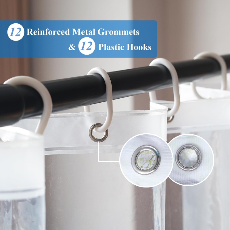 WellColor Clear Shower Curtain Liner 72 x 75 inch, PEVA