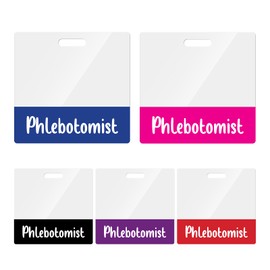 Toykee 5 Pack Phlebotomist Badge Buddy Card Holder - Horizontal Phleb Accessories Blue Pink Purple Red Black Colors ID Name PVC Clear Identification Tags for Hospital Work