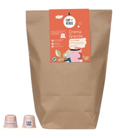 CUP VERDE 80 Crema Grande Premium Coffee Capsules Compatible with Nespresso* / Strongly Aromatic / Sustainable - Home Compostable - Gentle Long-Term Roasting (Pack of 80, Strongly Aromatic)