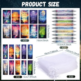 Moinchore 200 Pcs Christian Gifts for Women Christian Accessories Include 50 Bible Verses Notebooks 50 Church Bookmarks 50 Scripture Pens 50 Organza Bags for Church Motivational Gift(Landscape)