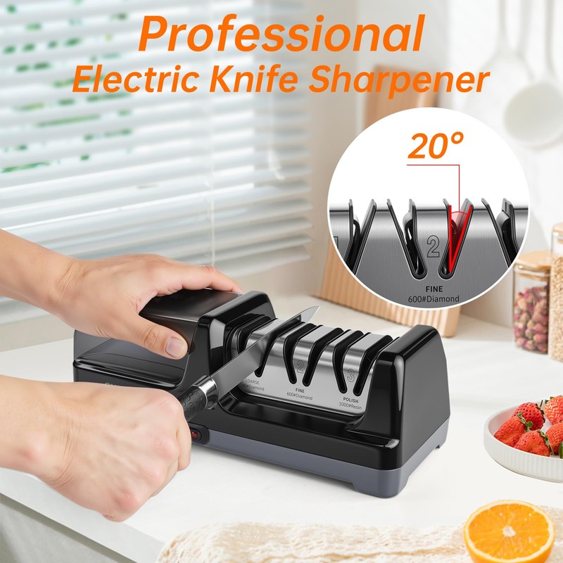 Enutogo Knife Sharpener, Professional 3-Stage Electric Knife Sharpener for Kitchen