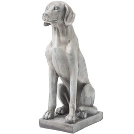 Glitzhome GH20382 Labrador Retriever Dog Statue on Rectangular Base Garden Sculpture, 28 Inch