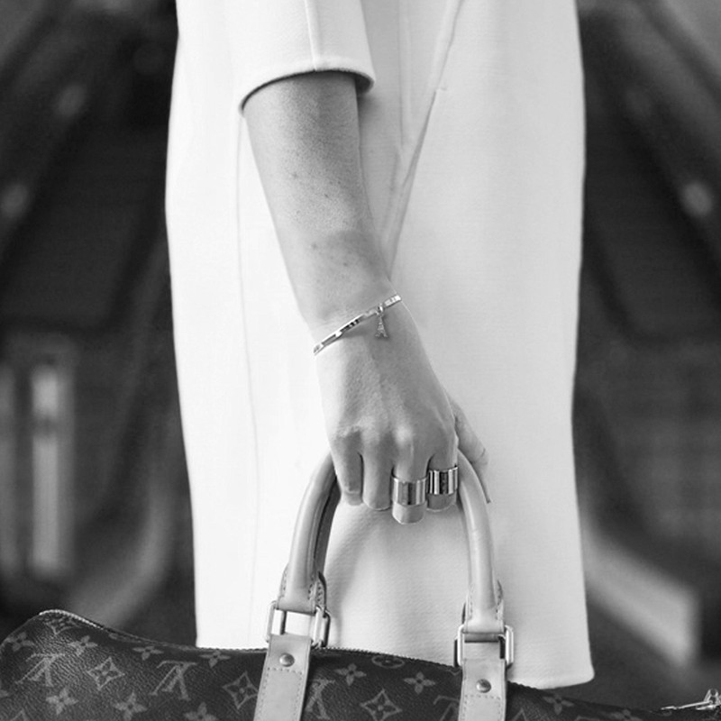 Spinningdaisy Mighty Tiny Charm Cuff Bracelet Eiffel Tower Silver