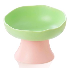 Ieblica Ceramic Elevated Cat Bowls Tilted Raised Cat Bowl Anti Vomit Cat Bowls for Flat Faced Cat and Small Dog Feeding Bowls and Dishes,Cute Wide Cat Feeding Bowls Protect Cat’s Spine (Green Pink)