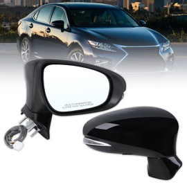 Lqito Right Passenger Side Mirror Compatible With 2013 2014 2015 2016 2017 2018 Lexus ES350 ES300H With Manual Folding Power Glass Heated Turn Signal Puddle Light Black Replace#87910-33A81(7Pins)