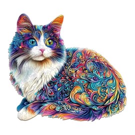 Jollitot Lazy Cute Cat Wooden Puzzles 95 Pieces Puzzles Gifts for Adults 8.5x7.7in Wooden