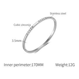 SHIMERITI Fashion Simple Stainless Steel Cubic Zirconia Cuff Bracelet(White)