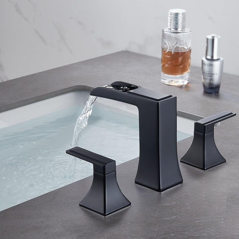 Black Waterfall Bathroom Faucet, Sanliv 3-Piece Widespread Bathroom Faucet for