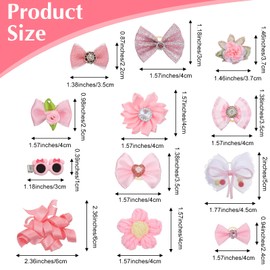 24pcs Light Pink Small Dog Hair Bows,Bows For Dogs Ears,Cute Puppy Dog Bowknot Hair Bow Bulk With Rubber Bands, Elastic Lace Rhinestone Pearls Hairs Clips,Mix Handmade Gooming Flower Ball Bowknot