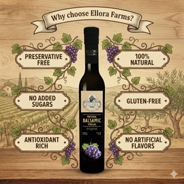 Ellora Farms, Plain Natural Balsamic Vinegar, Award-Winning, Thick and Creamy, No-added Sugars, No-Preservatives, Glass Bottle, 8.45 oz., Pack of 1