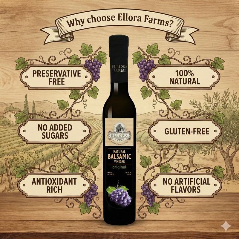 Ellora Farms, Plain Natural Balsamic Vinegar, Award-Winning, Thick and Creamy,