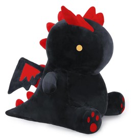 MIAOHAHA Cartoon Funny Plush Dinosaur with Cute Wing, Soft Kids Plush Toy Pillow, Stuffed Animals Dinosaur Toy Gift for Kids and Girls (Black&Red,9.8in/25cm)