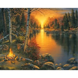 eGoodn Diamond Art Kits for Adults Forest Sunset 20x16 Inches / 50x40 cm Nature Landscape Diamond Painting Kit Quiet Camping Lake Beginners DIY Craft Gem Art Round Full Drill