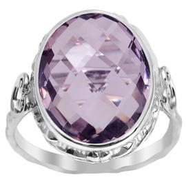 Orchid Jewelry 925 Sterling Silver Statement Rings For Women - Delightful 7.3 Carats Pink Amethyst with perfect Bezel Setting in a Oval Shape
