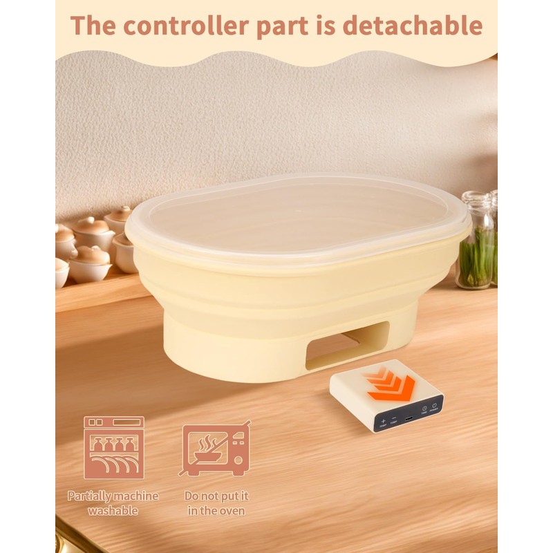 XPXKJ Heating Bread Proofing Basket Set Foldable Thermostatic Silicone Bowl