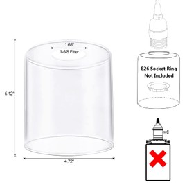 HGHYjrxfkl 1 Pack Clear Glass Lamp Shade, with 1-5/8" Fitter Opening, Cylinder Glass Lamp Shade Replacement for Table Lamps,Wall Lamps,Pendant lights and Bathroom Vanity lights.