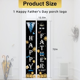 Happy Fathers Day Decorations, Father's Day Backdrop Door Banner Front Porch Signs for Photography, Large Size Fathers Day Party Decor Supplies Video Shoot Studio Prop(Black)