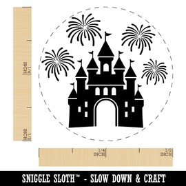 Fairytale Castle and Fireworks Self-Inking Rubber Stamp Ink Stamper for Stamping Crafting Planners - 1/2 Inch Mini - Dry Pad (No Ink)