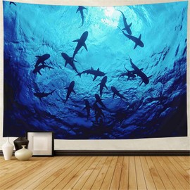 FENDROM Shark Tapestry Undersea Deep Abyss With Blue Sunlight Tapestry Wall Hanging Ocean Animals Tapestries for Bedroom Living Room Dorm Party Decor