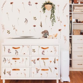 Boho Flower Leaves Wall Decals Vintage Floral Wall Stickers Winter Wall Stickers Decor Peel and Stick Rustic Wildflower Wall Art Vinyl Stickers for Nursery Kids Bedroom Living Room Home Decoration