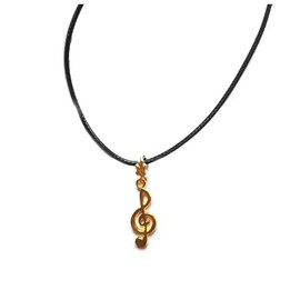 Gregory Crafts & Gifts Music Note Musical, Gold Pendant Necklace, Unisex Jewellery - 18 inch Black Cord Necklace, Handcrafted