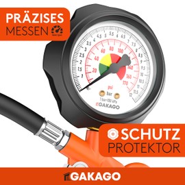 Gakago Tyre Inflator – Precise Tyre Pressure Inflator with High-Quality 0-12 Bar Compressed Air Pressure Gauge – Extra Long 45 cm Tyre Inflator Hose – Versatile Tyre Pressure Gauge for Car, Truck