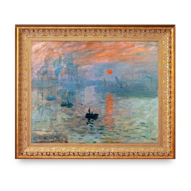 Impression Sunrise by Claude Monet. Framed Size:24.5 x 20.5 inches,Image Size:20x16 inches,Vintage Pattern Gold Frame The World Classic Art Reproductions, Giclee Canvas Prints Wall Art for Home Décor