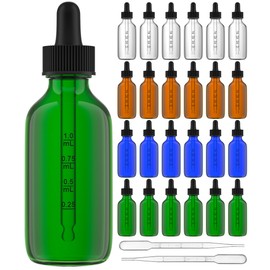 KURTOTEP Product Title: Premium Leak-Proof Glass Dropper Bottles - 4 Colors (Blue, Green, Brown, Clear) with Graduated Droppers, 2oz - Ideal for Essential Oils, Serums, Tinctures, and Perfumes (24)