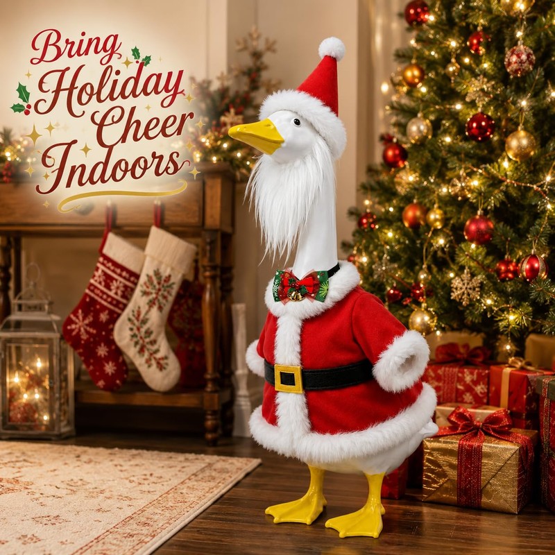 23" Christmas Porch Goose Outfits, Santa Goose Clothes with Bowtie
