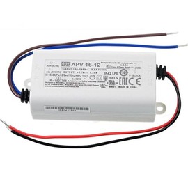 APV-16-12 16W Single Output 12V DC LED Driver Power Supply, Constant Voltage, Compact Plastic Enclosure for LED Lighting, Short Circuit Protection, Ideal for Indoor Applications