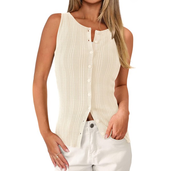 PRETTYGARDEN Women's Ribbed Tank Tops Summer 2025 Open Front Button