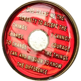 Bright Star Press 20 Year Mandarin Red Gold & Nickel Tri-Plate AA Alcoholics Anonymous Sobriety Medallion Chip Serenity Prayer