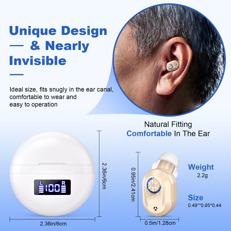 K&FCOPTEE Invisible in-Ear Rechargeable Hearing Aids for Seniors with Charging