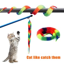 LE TOOTER 3 PCS Rainbow Fuzzy Worm Toys String Pets,Large Fuzzy Worms On String Bulk Trick Toy Party Favors for Kid Cat (19 Inch)