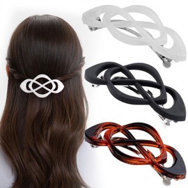 YUANYIJIA 3 Pcs Vintage Barrettes for Thick Hair, Non-Slip Strong Hold Grip Flat Claw Clip, French Hair Clips, Large Barrettes for Women (White+Black+Testudinarious)