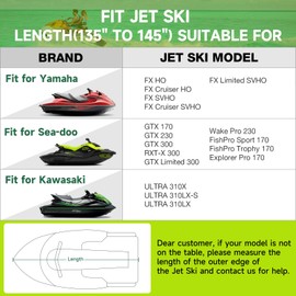 NEVERLAND Jet Ski Cover Waterproof - Compatible with Yamaha Seadoo Kawasaki, Jetski Cover 2 3 Seater UV Resistant, 420D Heavy Duty Jetski Covers with 2 Air Vents Personal Watercraft Cover 115" to 120"