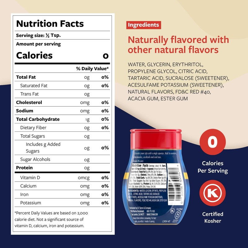 Torani Sugar Free Strawberry Liquid Drink Enhancer, Water Flavoring 4-Pack,