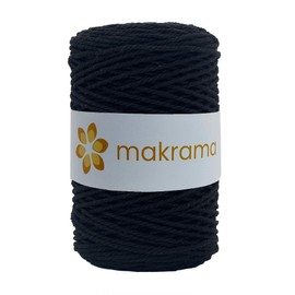 MAKRAMA Cuerda de Algodón 2mm Macramé 200 Metros 500gr Colores (Negro)