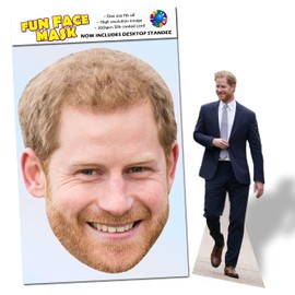 1 x Prince Harry - Ready To Wear Celebrity Face Mask Includes Freestanding 20cm Desktop Standee Card Cutout - Standee Prince Harry
