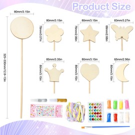 LiQunSweet 12 pcs Princess Wand Theme Undyed Wood Cutout Charms Fairy Crown Butterfly Star Moon Heart Wood Slices with Gem Stickers for DIY Painting Art Craft Home Embellishments