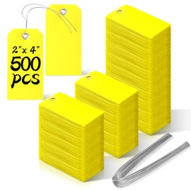 500 Pieces Plastic Shipping Tags with Wire Waterproof Hang Tags Heavy Duty Labeling Tags with String Wires Tags Labels Labeling Tags Stacking Tags for Equipment Car Parts (Yellow, 2x4)
