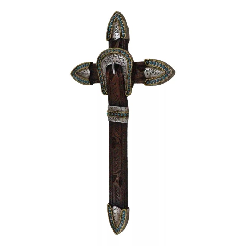 Rustic Western Brown Faux Tooled Leather Belt Buckle Concho Cowboy