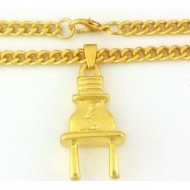 Buycelebrate Gold Metal Electric Power Plug Rocker Pendant Cuban Curb Link Chain Necklace