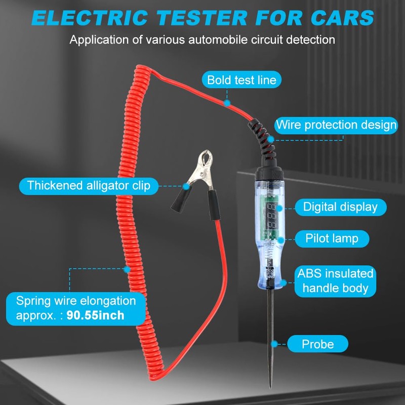 Automotive Test Light with 3-48V LED Digital Display, Auto Bidirectional