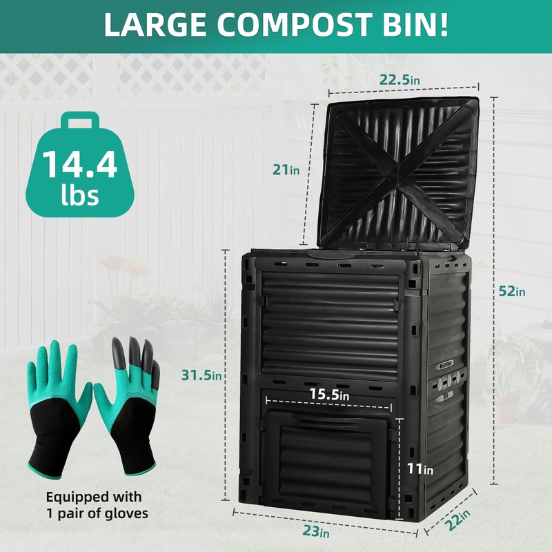 BIOGRN Compost Bin Outdoor 80 Gallon (300L) Large Compost Bin