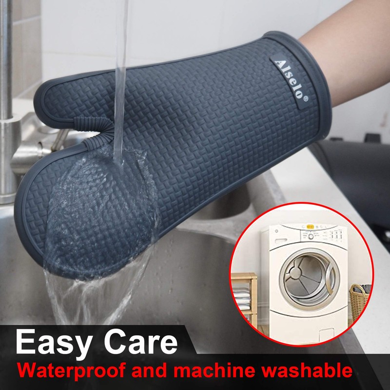 Alselo Silicone Oven Mitts Set, Heat Resistant 550 Degree,7.5"x12"